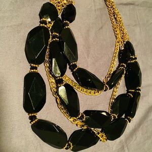 Bebe multilayered black & gold statement necklace